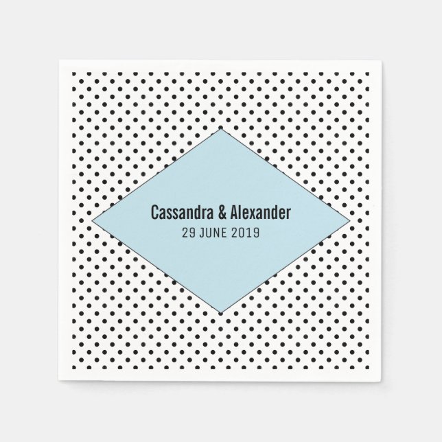Blue Modern Polka dots Bröllop Pappersservett (Framsidan)