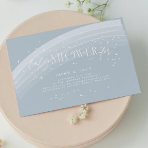 Blue Modern Rainbow and stars White Baby Shower Inbjudningar