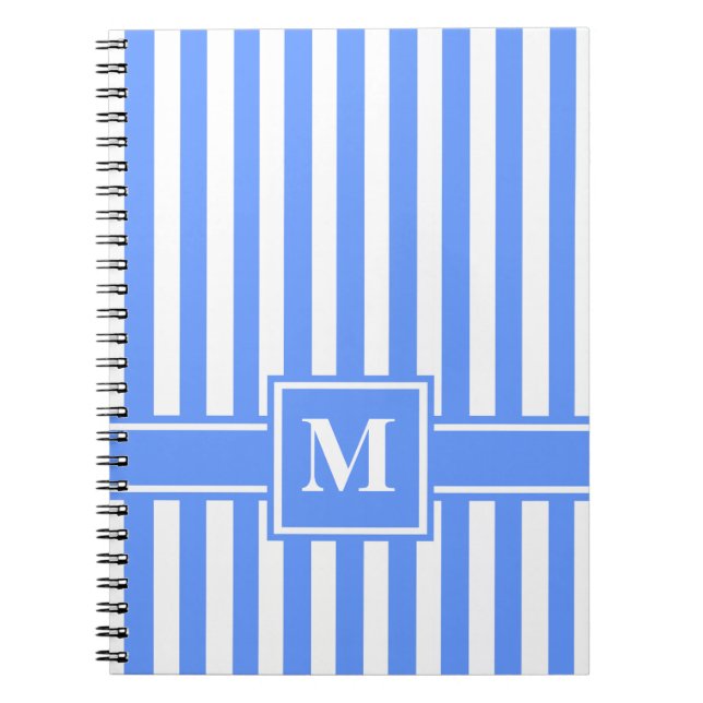 Blue Modern Rand med Monogram Anteckningsbok Med Spiral (Framsidan)