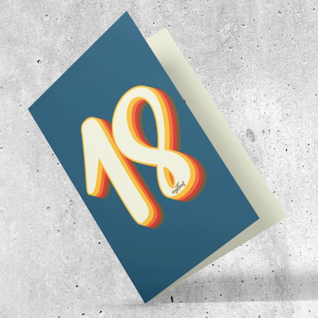 Blue Modern Retro Groovy Arton 18:e födelsedagen Kort (Skapare uppladdad)