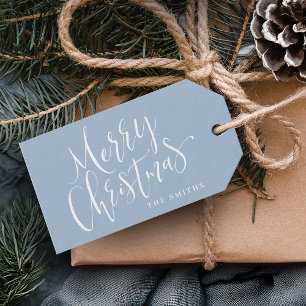 Blue Modern Simple Calligraphy God jul Presentetikett