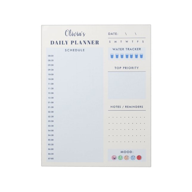 Blue Modern Simple Custom Daily Planner Schedule  Anteckningsblock (Roterad)