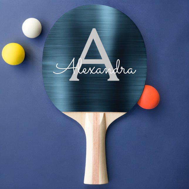 Blue Modern Sports Metallic Foil Monogram Pingisracket (Skapare uppladdad)