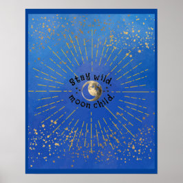 Blue Modern Stanna Vild Måne Child Stars Galaxy Poster