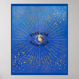 Blue Modern Stanna Vild Måne Child Stars Galaxy Poster