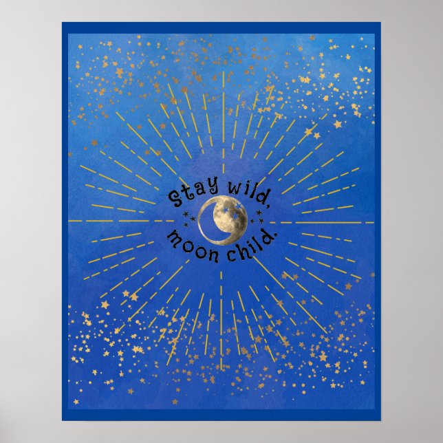 Blue Modern Stanna Vild Måne Child Stars Galaxy Poster (Framsidan)