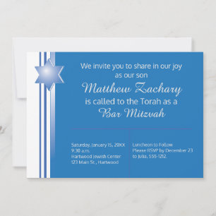 Blue Modern Star Pub Mitzvah Inbjudningar