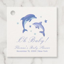 Blue Modern Summer Dolphin Stars Baby Shower Gåvor Etiketter