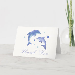 Blue Modern Summer Dolphin Stars Baby Shower Tack Kort