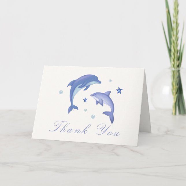 Blue Modern Summer Dolphin Stars Baby Shower Tack Kort (Framsida)