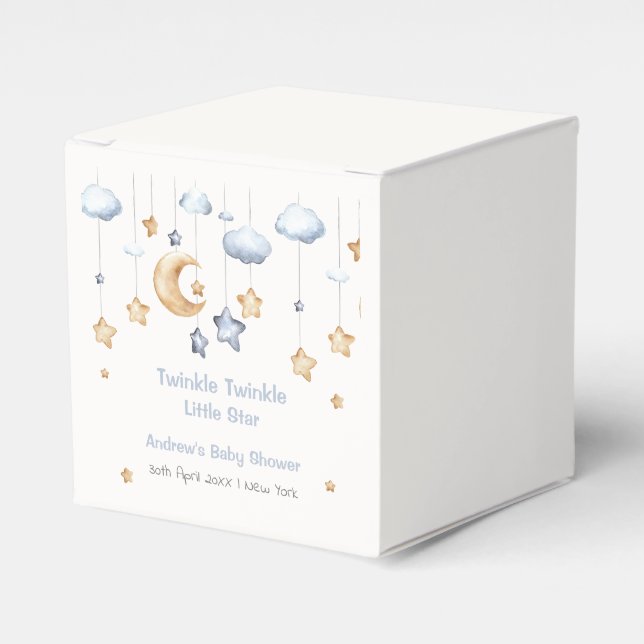 Blue Modern Twinkle Twinkle Baby Shower Presentaskar (Framsidan Sidan)