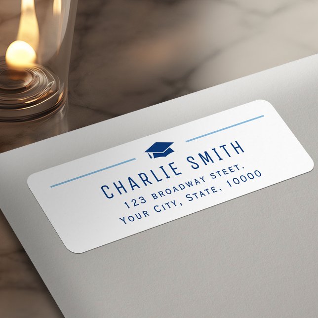 Blue Modern Typography Student Returadress Returadress Etikett (Blue Modern Typography Graduate Return Address Label)