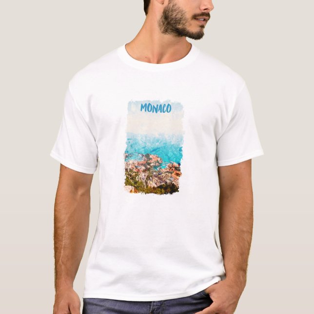 Blue Monaco Ocean View Painting T Shirt (Framsida)