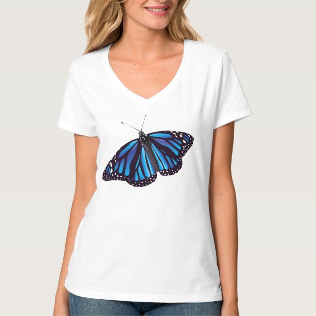 Blue Monarch Butterfly T Shirt (Framsida)