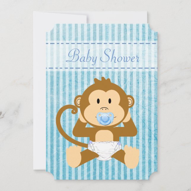 Blue Monkey Baby Shower dess en Boy-inbjudan Inbjudningar (Framsida)
