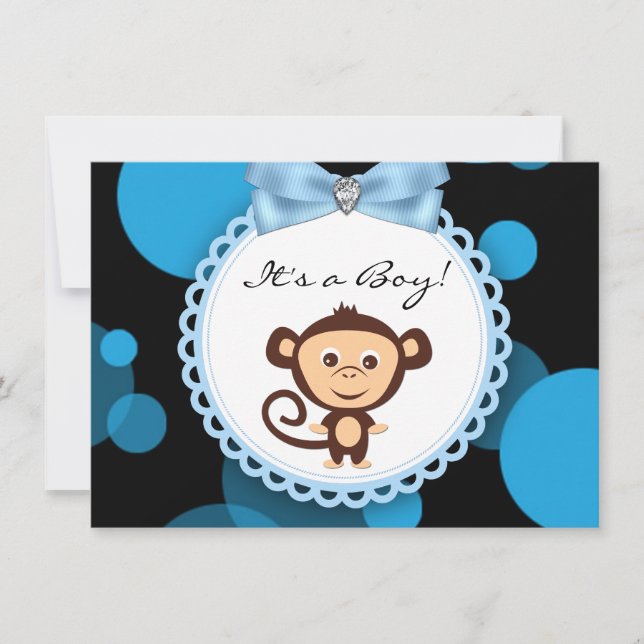 Blue Monkey Baby Shower Inbjudningar (Framsida)