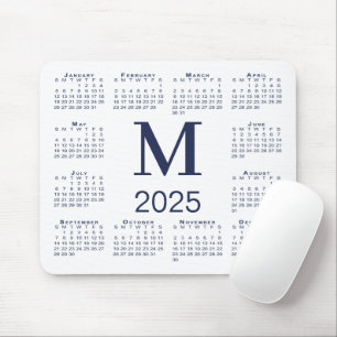 Blue Monogram 2025 Kalender om vitt Musmatta