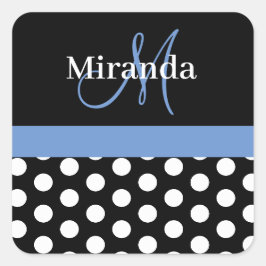 Blue Monogram Black White Polka Dot Fyrkantigt Klistermärke