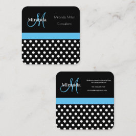 Blue Monogram Black White Polka Dot Fyrkantigt Visitkort
