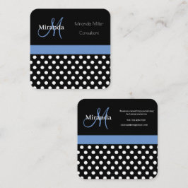 Blue Monogram Black White Polka Dot Fyrkantigt Visitkort