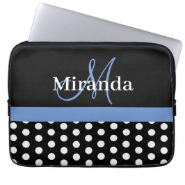 Blue Monogram Black White Polka Dot Laptop Fodral
