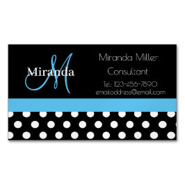Blue Monogram Black White Polka Dot Magnetiska Visitkort