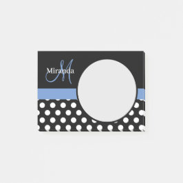 Blue Monogram Black White Polka Dot Post-it Block