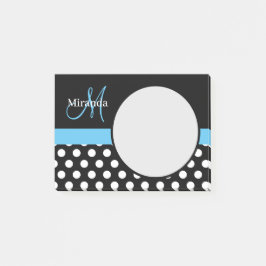 Blue Monogram Black White Polka Dot Post-it Block
