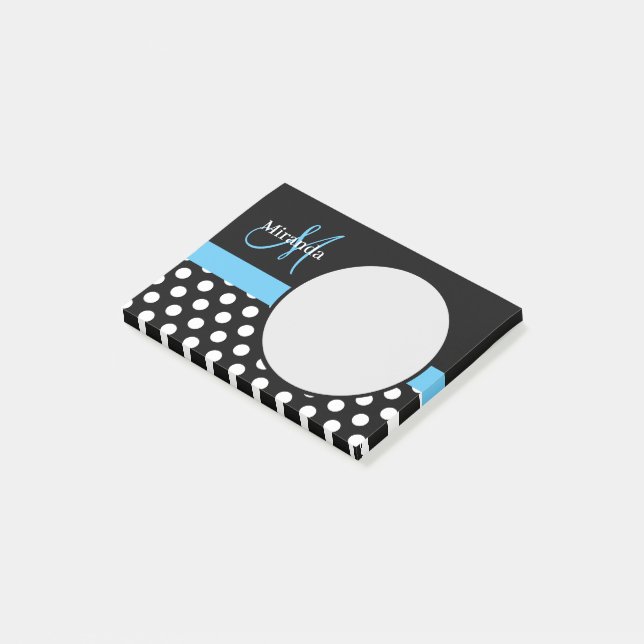 Blue Monogram Black White Polka Dot Post-it Block (Vinklad)