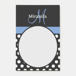 Blue Monogram Black White Polka Dot Post-it Block