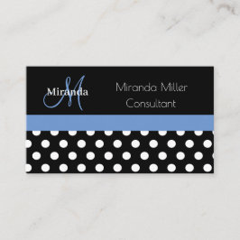 Blue Monogram Black White Polka Dot Visitkort