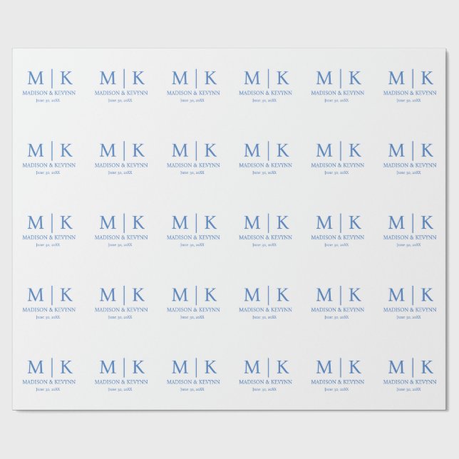 Blue Monogram Bröllop Presentpapper (Platt)