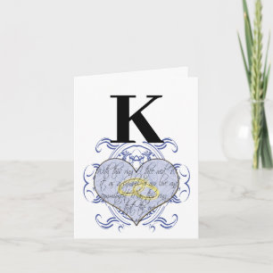 Blue Monogram Bröllop Vow Heart Tack Kort