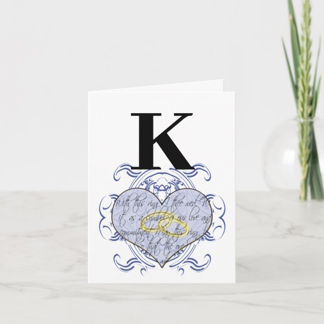 Blue Monogram Bröllop Vow Heart Tack Kort (Framsida)