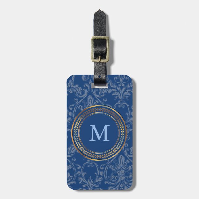 Blue Monogram Cute Mönster för honom eller henne Bagagebricka (Vertikal Framsida)