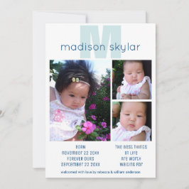 Blue Monogram - enkel adoption 3 fotokollage Meddelande