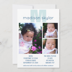 Blue Monogram - enkel adoption 3 fotokollage Meddelande