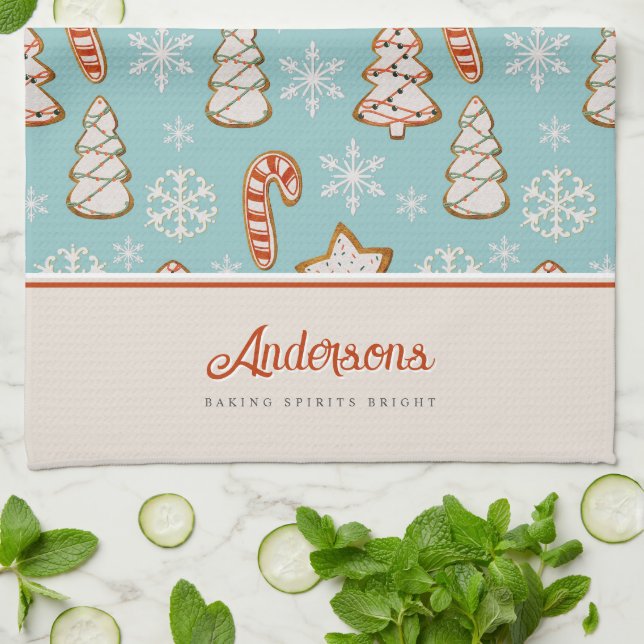 Blue Monogram jul Cookies Kökshandduk (Vikta)