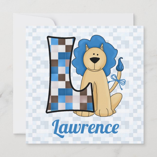 Blue Monogram L-Barn, Födelsedagsfest Inbjudningar (Framsida)