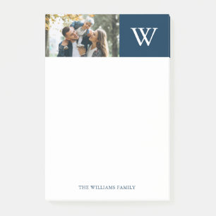 Blue Monogram och Anpassningsbar Photo Post-it Block