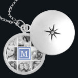 Blue Monogram Photo Collage Silverpläterat Halsband<br><div class="desc">Cute keepsaket locket halsband med anpassningsbarna Instagram fotokollage och personlig med ditt monogram initialt. Klicka på Anpassa om du vill ändra teckensnittet i monogrammet och färg och personlig designen ytterligare. Underbar gåva till familj,  vänner,  föräldrar och mor- och farföräldrar!</div>