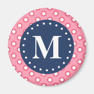 Blue Monogram Rosa Polka dots Mönster Magnet
