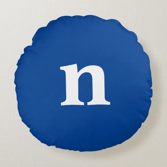 Blue Monogram Rund Kudde (Framsidan)