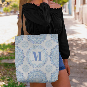 Blue Monogram Snyggt Mönster Personlig Tygkasse