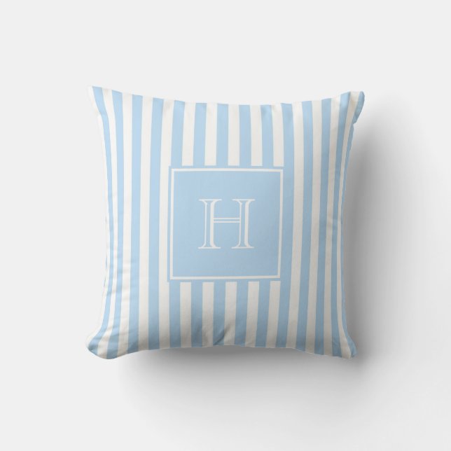 Blue Monogram Stripe Preppy & Chic Spring Summer  Kudde (Framsida)