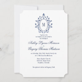 BLUE Monogram Wedding Invitation Inbjudningar