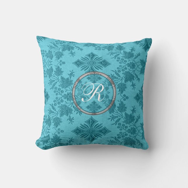 Blue Monogrammed Designer Dekorativ kudde (Framsida)