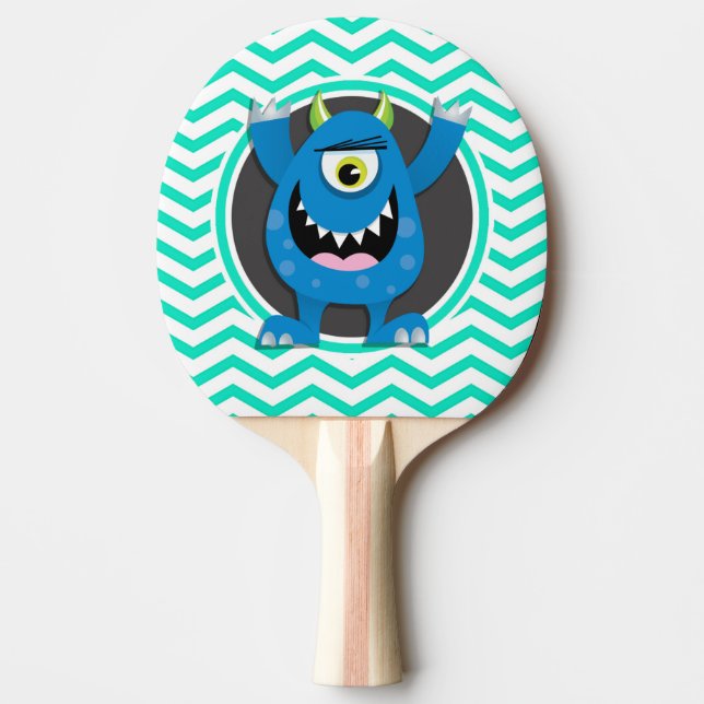 Blue Monster; Aqua Grönt Chevron Pingisracket (Framsidan)
