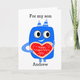 Blue Monster Glad Alla hjärtans dag Son Helgkort