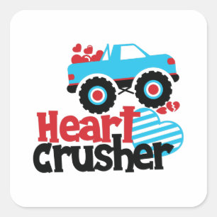 Blue Monster Lastbil Heart Crusher Valentine Fyrkantigt Klistermärke